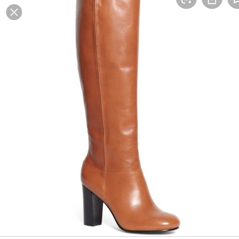 Brooks Brothers Cognac Leather Stacked Heel Boots
